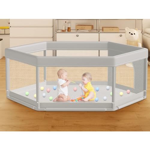 Hiaksedt Large Baby Playpen 65x65 Inch, Play Pen for Babies and Toddlers Hexagonal Type Baby Play Yards for Indoor & Outdoor