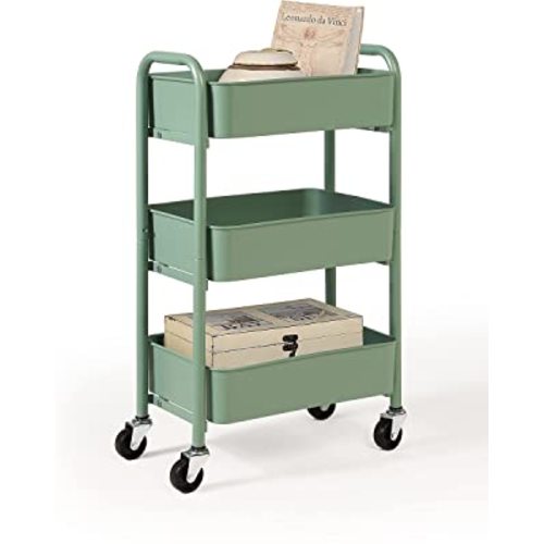 SunnyPoint 3-Tier Delicate Compact Rolling Metal Storage Organizer - Mobile Utility Cart Kitchen/Under Desk Cart with Caster Wheels (TURQ, Compact (15.5" X 26.8" X 10.27")) - Turq
