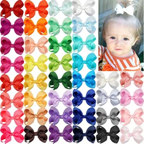 JOYOYO 40Pcs 3" Hair Bows Alligator Clips Grosgrain Ribbon Big Bows Clips For Girls Toddlers Kids Children