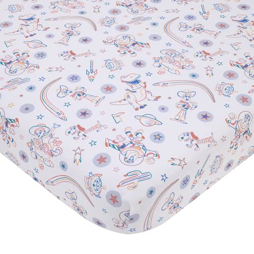 Disney Toy Story Blue, Orange, and White, Woody, Buzz, and Jessie Super Soft Nursery Fitted Crib Sheet