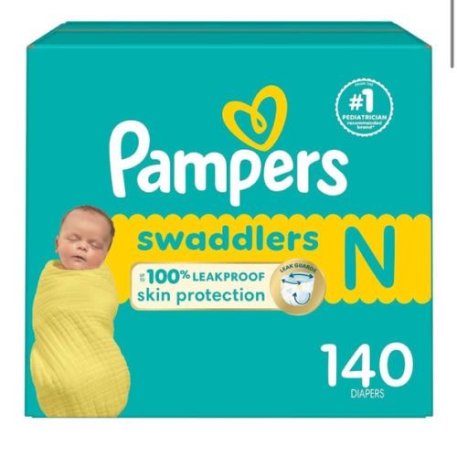 Pampers Baby Diapers - Swaddlers - Size 0, 140 Count, Ultra Absorbent Disposable Newborn Diaper