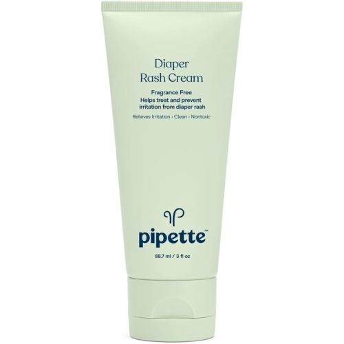 Pipette Diaper Rash Cream - Relieve & Prevent Diaper Rash with Non-Nano Zinc Oxide, Fragrance-Free Baby Butt Cream, Non-Toxic Daily Protective Balm, 3 fl oz