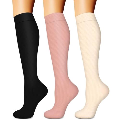 BLUEENJOY Compression Socks for Women & Men (3 pairs) - Best Support for Nurses, Running, Hiking, Recovery & Flight Socks