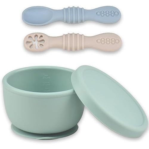 Suction Silicone Bowl with Lid and 2 Infant Spoons