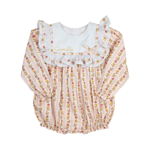 Fall Floral Stripe Bib Collar Bubble