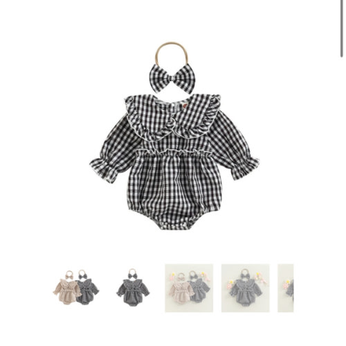 TILLY Checkered Ruffle Collar Romper with Headband - Hazel & Bo