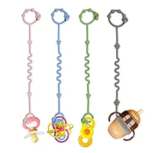 Toy Straps for Baby,RTMOK Silicone Setpacifier Clip,Applies to Car Seat Toy,Teether Toy,High Chair,Stroller Accessories,Baby Toy Clips,Cribs,Rocking Chair - Blue+Pink+Grey+Green