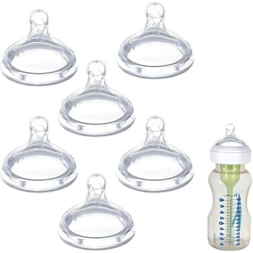 6 Pack Replacement Nipples Compatible with Dr Brown Wide Bottle, Silicone Nipples for Bottle, BPA-Free, Durable and Soft Nipple (S, Slow Flow)