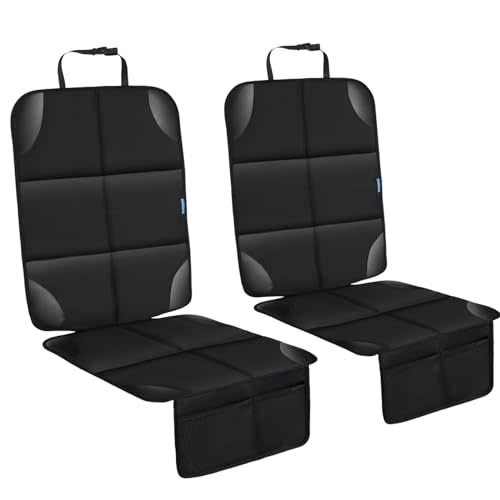 Psumuabrre Car Seat Protector for Child Carseat, 2 Pack Protect Car Seats Cover for Baby with Thickest Padding and Non-Slip Padded Backing Mesh Pockets Kids Pets Car Back Seat Protectors