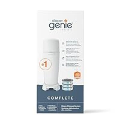 Diaper Genie Complete Diaper Pail (White) with Odor Control | Includes 1 Diaper Trash Can, 3 Refill Bags, 1 Carbon Filter - Pail + 3 Refill