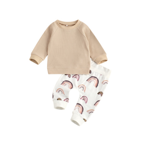 Qiylii Newborn Baby Boys 2Pcs Outfit Set Long Sleeve Top+Rainbow Print Pants