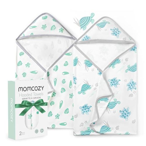 Momcozy Baby Towel with Hooded-Original Design Baby Towel Set -Soft & Absorbent- Shower Gifts or Bath Essential for Infant, Newborn, Toddler, Marine Sea Turtle Shells Magic