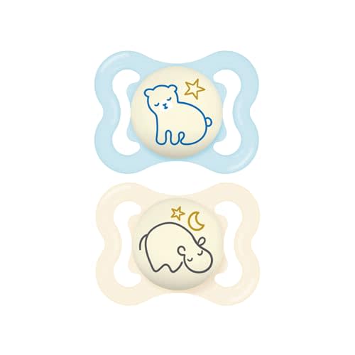 MAM Supreme Night Baby Pacifier, for Sensitive Skin, Patented Nipple, Boy, 0-6 Months (Pack of 2)