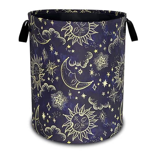 Celestial Sun Stars Moon Laundry Basket Oxford Cloth Funny Laundry Hamper With Handle Foldable Portable Clothes Storage Basket 18.9 X 16.5 In Storage Bag For Laundry Room/Bathroom/Bedroom/Dormitories