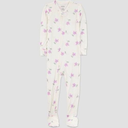 Carter's Just One You®️ Toddler Girls' Floral Comfy Soft Snug Fit Footed Pajama - Pink/White 3T: Heavyweight Jersey, Long Sleeve