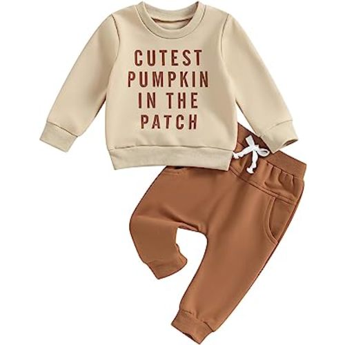 Adobabirl Toddler Baby Halloween Outfit Boy Girl Pumpkin Patch Crew Sweatshirt and Pants Set Halloween Fall Baby Clothes