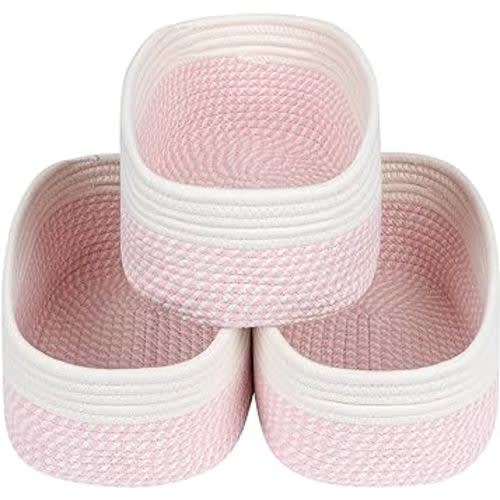CubesLand Rectangle Organization/Storage Basket, Natural Cotton Rope Woven Baskets for Organizing, Small Basket for Kids, Baby Nursery, Cat Dog Toy Baskets, Organizer Bins for Shelves 3 Packs