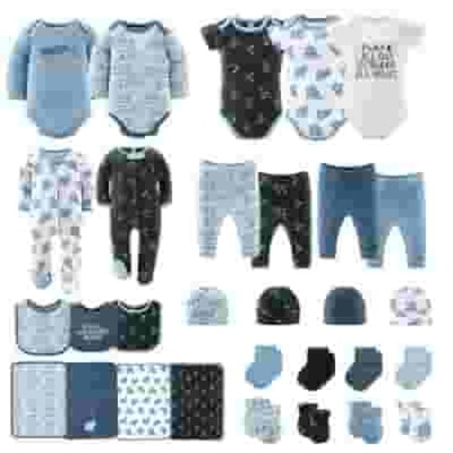 The Peanutshell 16-Piece Baby Layette Newborn Clothing Gift Set for 6 to 9 Months, Elephant Blue