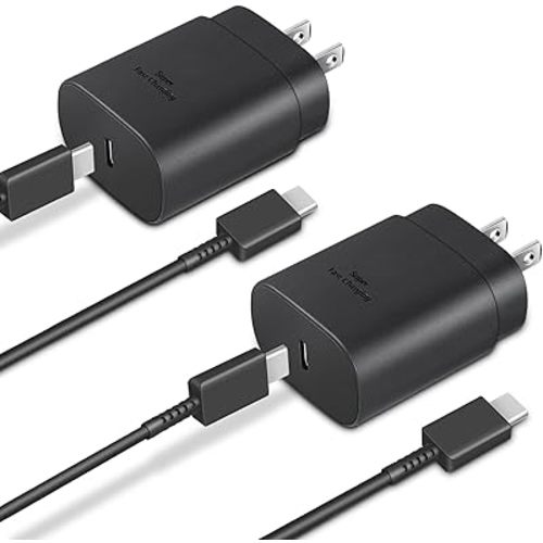 Type C Charger, 2-Pack 25W Type C Fast Charging Block with 6ft USB C Charger Cable Compatible with Galaxy S23 Ultra/S23+/S22/S21/S20/Phone 16/16 Plus/16 Pro Max/15/15 Pro Max/15 Plus-Black