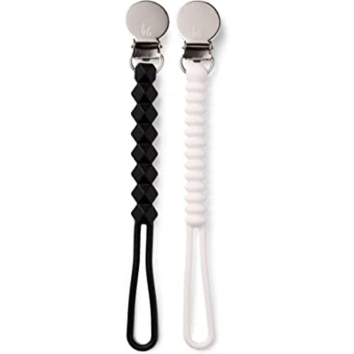 BooginHead Silicone Pacifier Clip Baby Pacifier Holder, 2-Pack, Black & White