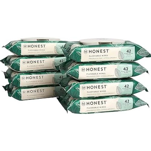The Honest Company Plant-Based Flushable Wipes | 99% Water, Hypoallergenic, EWG Verified, Safe to Flush | Fragrance Free, 336 Count