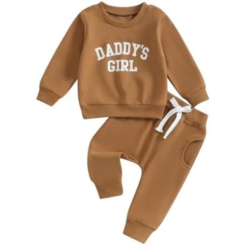 Toddler Girls 2 Pieces Fall Outfit Daddy Girl Print Long Sleeve Sweatshirt and Elastic Pants Set Baby Cute Clothes