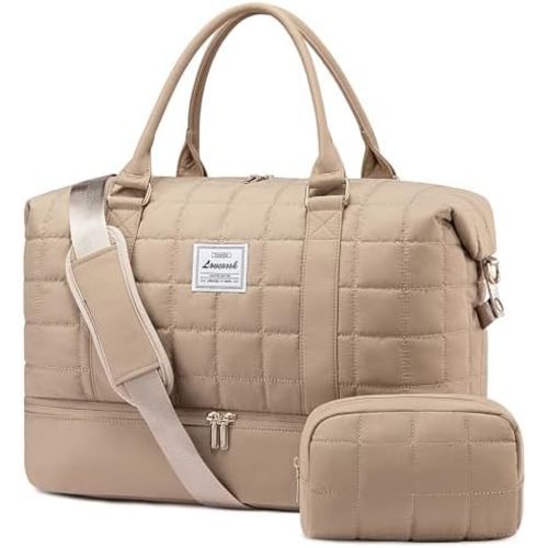 LOVEVOOK Large Duffle Bag for Travel, Puffer Weekender Bags for Women Travel Tote, Carry on Duffel Bag for Airplanes, 18 Inch Personal Item Bag Gym Bag Women, Coffee