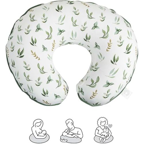 Boppy Organic Original Nursing Pillow, Green Little Leaves, Ergonomic Breastfeeding, Bottle Feeding, Bonding, 100% Organic Cotton, Hypoallergenic Fill, Machine Washable