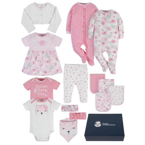 Gerber Baby Boy or Girl Unisex Clothes Outfit Set with Gift Box, 14-Piece (Newborn-3/6 Months)