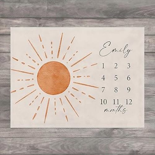 L&NG Monthly Milestone Blanket Baby Boy, Sun Baby Milestone Blankets Girl, Boho Sunshine Month Blankets, Personalized First Year Calendar Monthly Growth Blanket's Boy, Sun Girl blankett