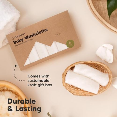 6-Pack Organic Baby Washcloths - Soft Viscose from Bamboo Washcloth, Baby Wash Cloths, Baby Wash Cloth for Newborn, Kids, Bath Baby Towels, Face Towel, Face Cloths for Washing Face (White)