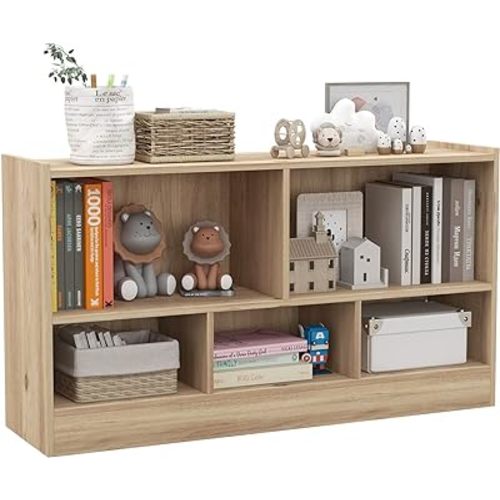 Toy Storage Organizer, 2-Tier Kids Bookshelf, 5 Cube Kids' Bookcases, Cabinets & Shelves, Wooden Toy Organizers, Small Book Shelf for Bedroom, Playroom, Classroom, Nursery (Natural)