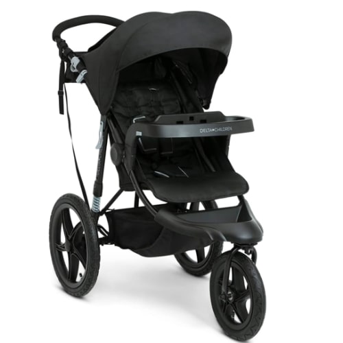 Delta Children Apollo Jogging Stroller - Shock Absorbing Frame with Large Canopy & Recline - Car Seat Compatible, Black