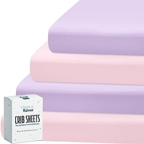 Magik & Kover Crib Sheets Girl 4 Pack, Baby Crib Sheet for Crib Mattress and Toddler Bed Mattress, Soft Breathable Fitted Kid Toddler Sheets Set for Girls, Pink & Purple