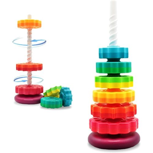 Educational Spinning Stacking Toys, Rainbow Stacking Rings Baby Toy, Montessori Sensory Learning Toy for Girls and Boys Toddlers Toys for 1-3 Year Old