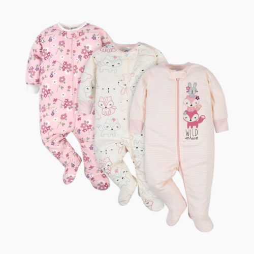 Gerber Organic Sleep 'n Plays (3 Pack) - Pink Fox, NB