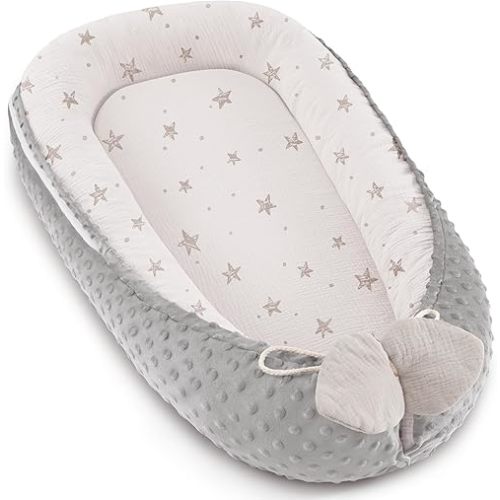 Baby Lounger - Infant Lounger Pillow for Newborn 0-24 Months, Soft, Breathable & Portable Baby Lounger Pillow for Boys & Girls, Cozy Baby Floor Seat for Home & Travel (Beige Star)