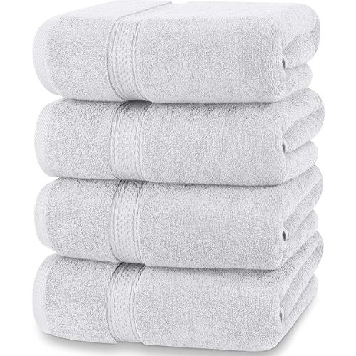 Utopia Towels 4 Pack Premium Bath Towels Set, (27 x 54 Inches) 100% Ring Spun Cotton 600GSM, Lightweight and Highly Absorbent Quick Drying Towels, Perfect for Daily Use (Silver)