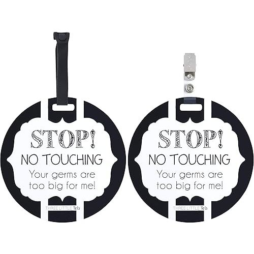 Three Little Tots Two Pack - Black and White No Touching Baby Car Seat and Stroller Signs - CPSIA Safety Tested