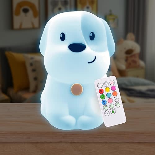 Puppy - Lumipets Remote Control Silicone Night Light for Kids - Puppy Design with 9 Soft Colors & Sleep Timer - Rechargeable, Battery-Operated Lamp for Bedroom | Baby Nursery, Toddler, Girls, Boys