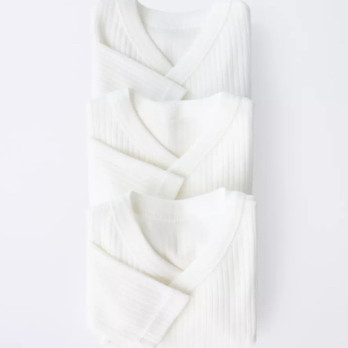 0-6 MONTHS/ THREE-PACK OF LONG-SLEEVE BODYSUITS WITH KIMONO COLLAR - Oyster-white | ZARA United States