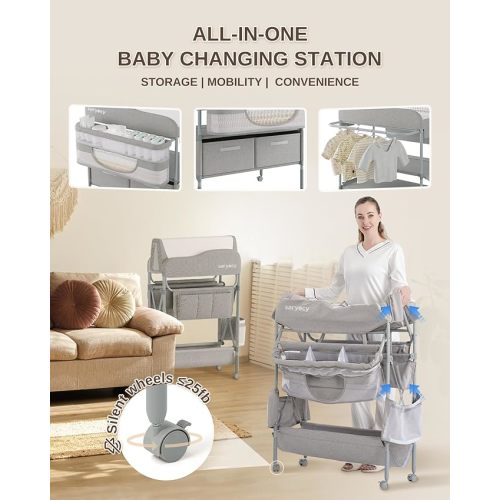 Baby changing table Baskets Versatile Folding Changing Table Waterproof diaper changing station Adjustable Height with 2 Storage baby changing station for Infant and Newborn - Light Grey-Changing table