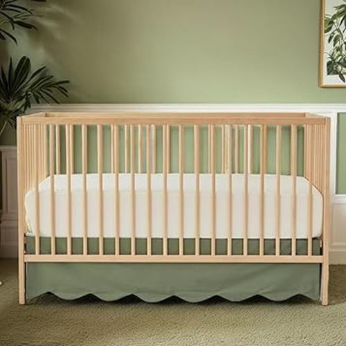 Brandream Scallop Edge Cotton Crib Skirt Toddler Bedskirt Baby Nursery Crib Bed Skirt Boho Bohemian Neutral Solid Color Vintage Sage Green Farmhouse Chic Boho Bohemian Skirt
