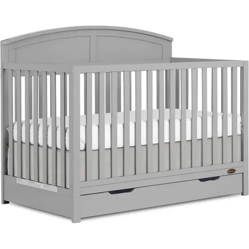 Dream On Me Storybrooke 5-in-1 Convertible Full-Size Crib with Under Drawer, Pebble Grey, GreenGuard Gold & JPMA, Convert to Toddler, Day & Full-Size Bed, 3 Mattress Heights, Sustainable Pinewood
