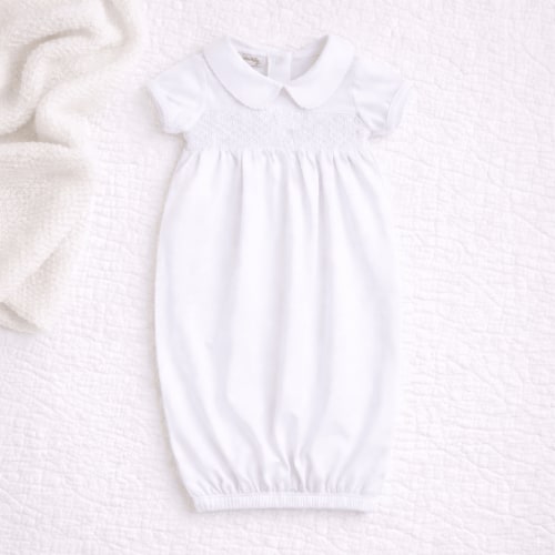 Blessed Smocked Short Sleeve Gown - White