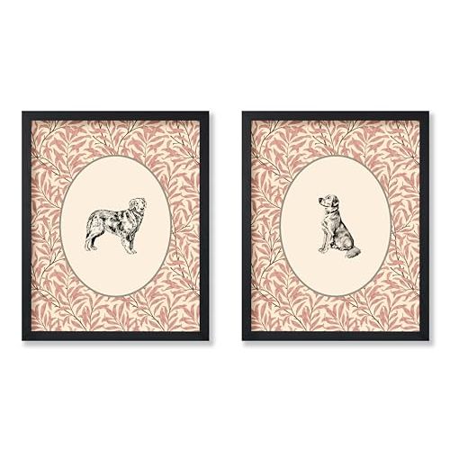 Poster Master 2-Piece Vintage Golden Retriever Poster - Retro Dog Print - Floral Art - Puppy Art - Animal Lover Art - Chic Boho Art - Aesthetic Kid's Room or Nursery Decor - 8x10 UNFRAMED Wall Art