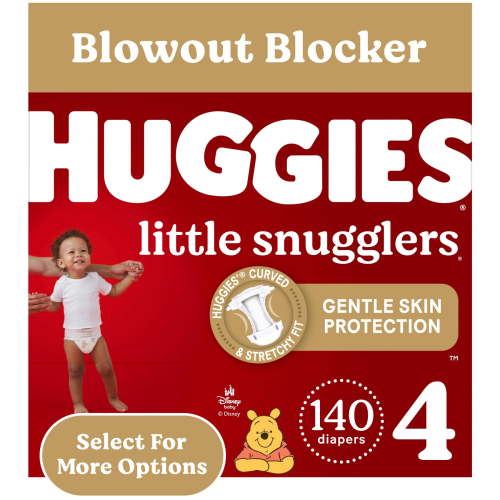 Huggies Little Snugglers Diapers, Size 4, 140 Ct, Leak-Free, Skin Protection