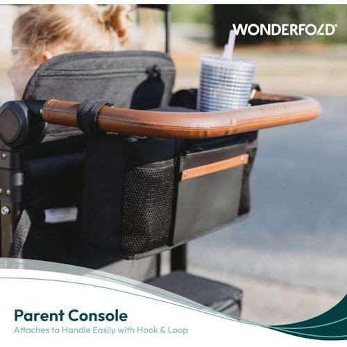 WONDERFOLD Universal Parent Console Stroller Organizer with Insulated Cup Holders, Hook & Loop Closure Handle Attachment, 2 Storage Pockets, Removable Shoulder Strap for Easy Transport