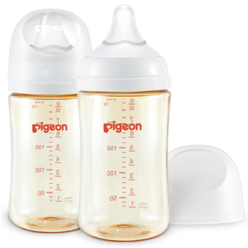 Pigeon PPSU Nursing Baby Bottle Wide Neck, Anti-Colic, Streamlined Body, Natural Feel, Easy to Clean, 8.1 Oz(Pack of 2), Includes 2pcs M Nipples (3m+)