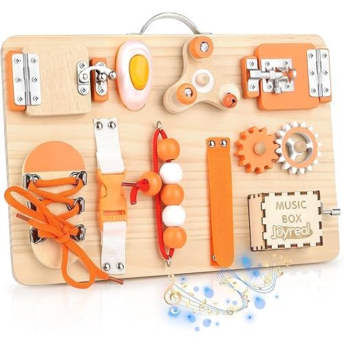 Joyreal Wooden Busy Board for Toddlers - Montessori Sensory Activity Board for Fine Motor Skills, Travel Busy Board Educational Sensory Toys for Children for Toddlers & Kids